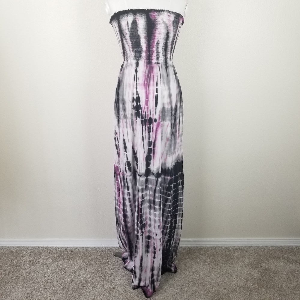 So Low Purple Tie-Dye Maxi Dress Smocked Large
